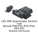 LPA SPR Adjustable Sights for Ruger P90-P97 White Outline SPR91RU-18